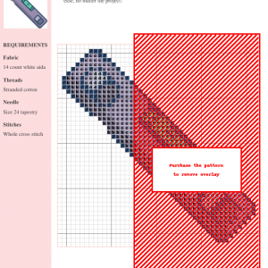 Cross stitch pattern depicting a stylized water level, featuring muted blues and purples on white aida cloth. Clear instructions and DMC/Anchor thread color numbers are included.