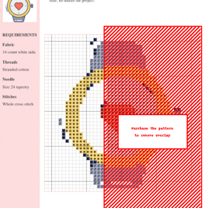 Cross stitch pattern of a stylized watch featuring a heart, using warm colors on white aida fabric. The pattern includes clear instructions and DMC/Anchor thread color numbers.