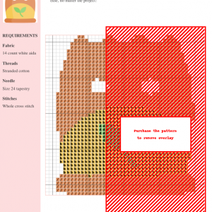 Cross-stitch pattern chart depicting a cute plant pot with a sprout, using earthy tones. The pattern includes a color key and materials list.