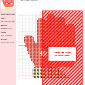 Cross-stitch pattern of a cute glove, showcasing a detailed design in shades of red and beige. Instructions and materials list are included.