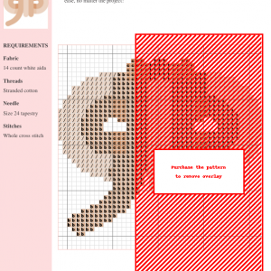 Cross stitch pattern depicting a stylized rope design in beige and brown threads on white aida fabric.