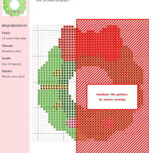 Cross stitch pattern chart for a festive wreath featuring green leaves, red berries, and a cute bow. DMC and Anchor thread colors are specified.