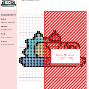 Cross-stitch pattern of a charming cake design, featuring pastel colors and a detailed rendering.