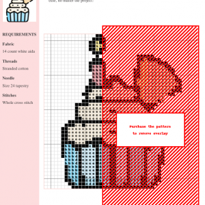 Cross stitch pattern design of a cupcake, showing the color chart and stitch instructions. Perfect for beginners and experienced cross-stitchers.