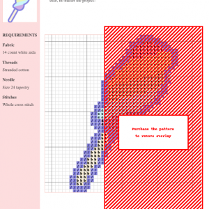 Image of a cross-stitch pattern depicting a colorful lollipop, featuring a grid with color-coded symbols for easy stitching.