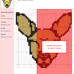 Cross-stitch pattern featuring a charming kangaroo design, using beige, red, and black threads on white aida fabric.