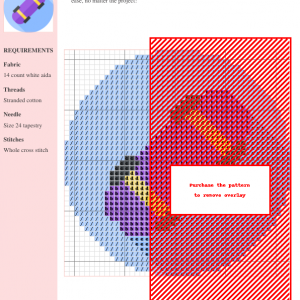 Cross-stitch pattern featuring a vibrant skateboard design with blue, purple, red, and yellow colors. Clear grid and color key are visible.