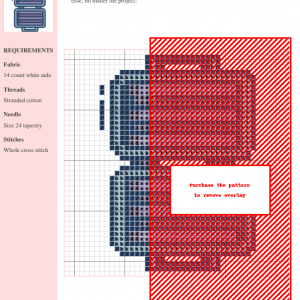 Cross stitch pattern chart depicting a cute sandwich maker, featuring a color key and instructions for creating the design.