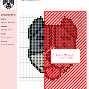 Cross-stitch pattern of a Pitbull dog, featuring grayscale and red colorwork. The design includes clear grid lines and symbols for easy stitching.
