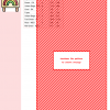 Image of a cross stitch pattern featuring a diagonal striped design in red and white, with a color key and DMC thread information.
