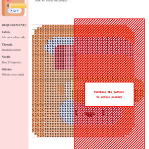 Cross-stitch pattern design of a journal or notebook, featuring a color-coded chart and material requirements.