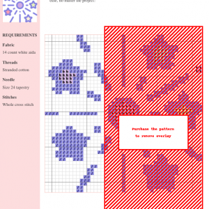 Cross stitch pattern depicting a fireworks display, using purple thread on white aida cloth. Clear instructions and DMC/Anchor thread color numbers are included.