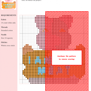 Cross stitch pattern featuring a cute pig with the text 'I Am Not Meat'. The design uses a variety of warm colors on 14-count white Aida cloth.
