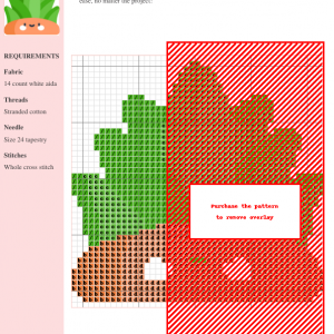 Cross stitch pattern chart depicting a whimsical tuft of grass with earth tones and green. The design is simple and charming.