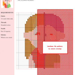 Cross stitch pattern showcasing a stylized gender-neutral figure in warm earth tones, featuring a blend of orange, peach, and pink.