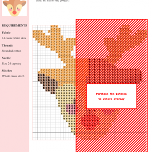 Cross stitch pattern design featuring a charming reindeer in warm autumnal colors. The pattern is displayed on a grid with color-coded symbols.