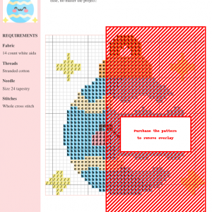 Cross-stitch pattern design of a cute Christmas bauble ornament in pastel colors. The pattern includes a color key and stitch guide.