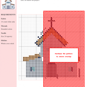 Image of a cross-stitch pattern depicting a church, featuring warm-toned colors and detailed stitching.
