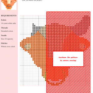 Cross-stitch pattern of a bull's head, featuring orange and red threads on white aida fabric. Clear instructions and DMC/Anchor thread color numbers are included.