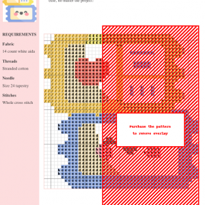 Cross stitch pattern chart depicting cute postage stamps in various colors, ready to stitch.