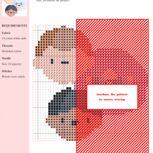 Cross stitch pattern design featuring a cute illustration of a family group. The pattern uses various shades of brown, beige, and black.