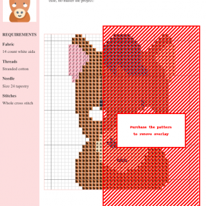 Cross stitch pattern of a charming horse, featuring pink, brown, and red thread colors on 14-count white Aida fabric. The pattern includes clear instructions and DMC/Anchor thread color numbers.