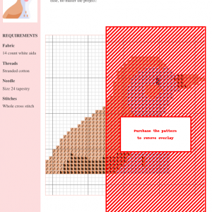 Cross stitch pattern featuring a colorful thrush bird design. The image shows a color chart and a portion of the completed stitched design.