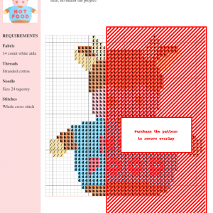 Cross-stitch pattern chart showcasing a cute cow design, featuring various shades of brown, red, and beige against a white aida cloth background. DMC and Anchor thread numbers are included.