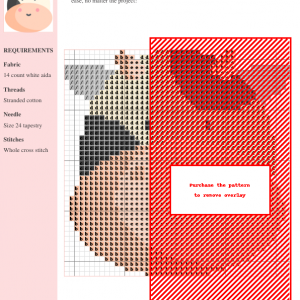 Cross stitch pattern featuring a cute cow design, with a color-coded chart and materials list.
