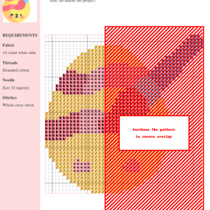 Cross stitch pattern chart of a cute Easter egg in pastel colors, featuring detailed instructions and DMC/Anchor thread color numbers.