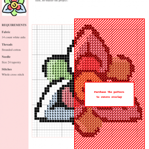 Amaryllis cross stitch pattern showcasing a detailed floral design with red, pink, and beige threads on 14-count white Aida fabric.