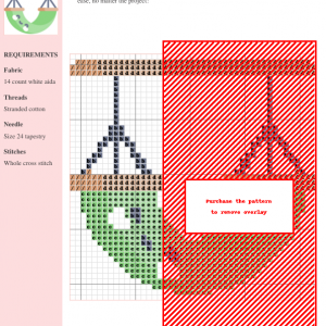 Cross stitch pattern chart depicting a hammock, showcasing various stitches and colors on a grid.