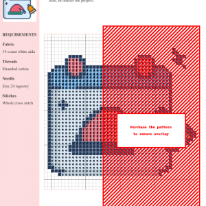 Cross stitch pattern chart of a charming calendar design featuring muted blues, reds, and whites. Perfect for beginner to intermediate stitchers.