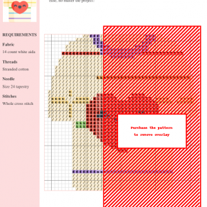 Cross stitch pattern design depicting a cute t-shirt with a heart. The image shows a color-coded chart for easy cross-stitching.