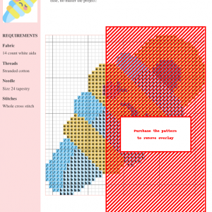 Cross stitch pattern of a cute sleeping bag design, featuring pastel colors and clear stitch instructions.