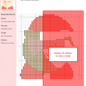 Cross stitch pattern of Santa Claus in red and beige, using whole cross stitch. The design includes a detailed Santa figure.