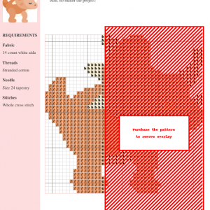 Cross-stitch pattern showcasing a cute triceratops design, using brown and white threads on white aida fabric. Clear instructions and color codes included.