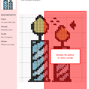 Cross stitch pattern design featuring a birthday candle, with a color key and instructions included.