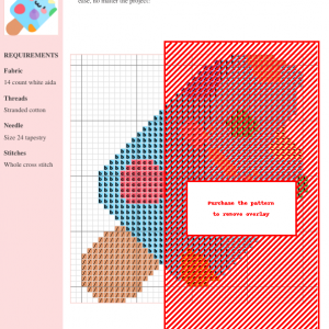 Image of an ice cream cross stitch pattern featuring a colorful popsicle design, with instructions and materials list.