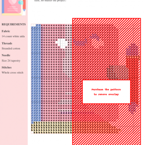 Cross-stitch pattern chart depicting a charming diary or notebook design, featuring pink and red tones. The pattern uses whole cross stitch.