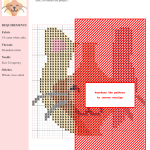 Cross-stitch pattern chart featuring a Balinese-inspired cat design, showcasing beige, brown, and pink threads on 14-count white Aida fabric.