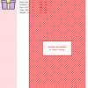 A cross-stitch pattern design depicting a red and white striped gift box. The image shows a color key and DMC thread numbers.