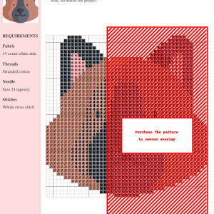 Cross stitch pattern of a German Shepherd dog, showcasing brown, black, and white color variations. The image shows the pattern chart with color codes.