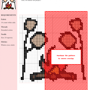 Cross-stitch pattern featuring a charming campfire scene with marshmallows roasting, displayed on a grid with color-coded threads.