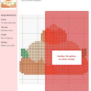 Cross stitch pattern design of a cute mushroom, featuring earthy tones and simple stitches. The image shows a color-coded chart for crafting.