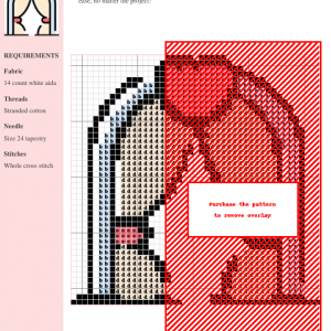 Cross stitch pattern depicting a wedding arch, featuring a color key and instructions. Perfect for wedding crafts and romantic decor.