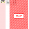 Cross stitch pattern design for a birthday card featuring a red and white diagonal striped design. DMC and Anchor thread color codes are listed.