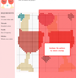Cross stitch pattern chart showing two cute glasses of toast with a reddish-orange and cream color scheme. The design uses whole cross stitch.