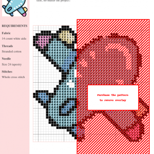 Cross stitch pattern design featuring a charming airplane, utilizing shades of blue, pink, and white on a white Aida fabric. Clear instructions and DMC/Anchor thread color codes are included.