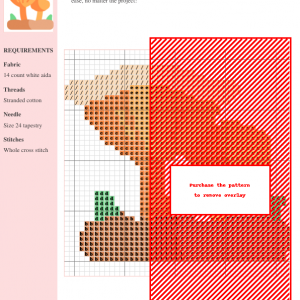 Cross stitch pattern featuring a charming depiction of mushrooms in warm autumnal colors. The design includes detailed stitching instructions.